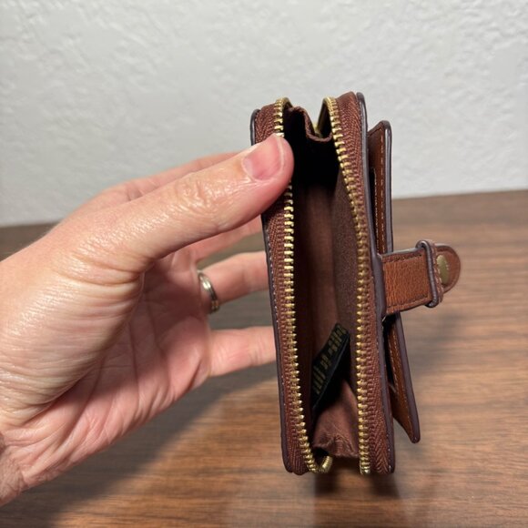 Fossil Fiona Zip Around Multifunction Wallet Coin Purse Brown Goat Leather - Picture 5 of 9